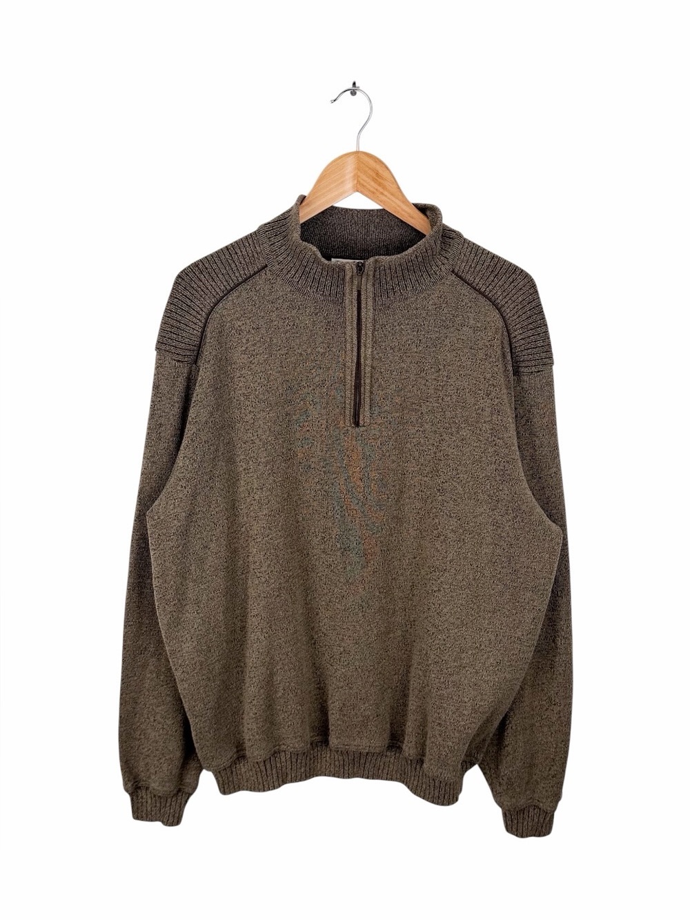 St. Croix Men’s XL Quarter Zip Mock Neck Bamboo‎ Cotton Sweater Brown Made USA